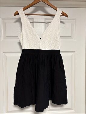 Classic Black and White V-Neck Sleeveless Dress